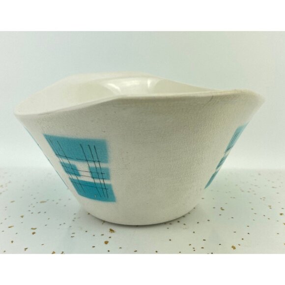 Vintage 1950s Primastone Danube bowl, teal, cream, grey, MCM decor - Picture 3 of 10